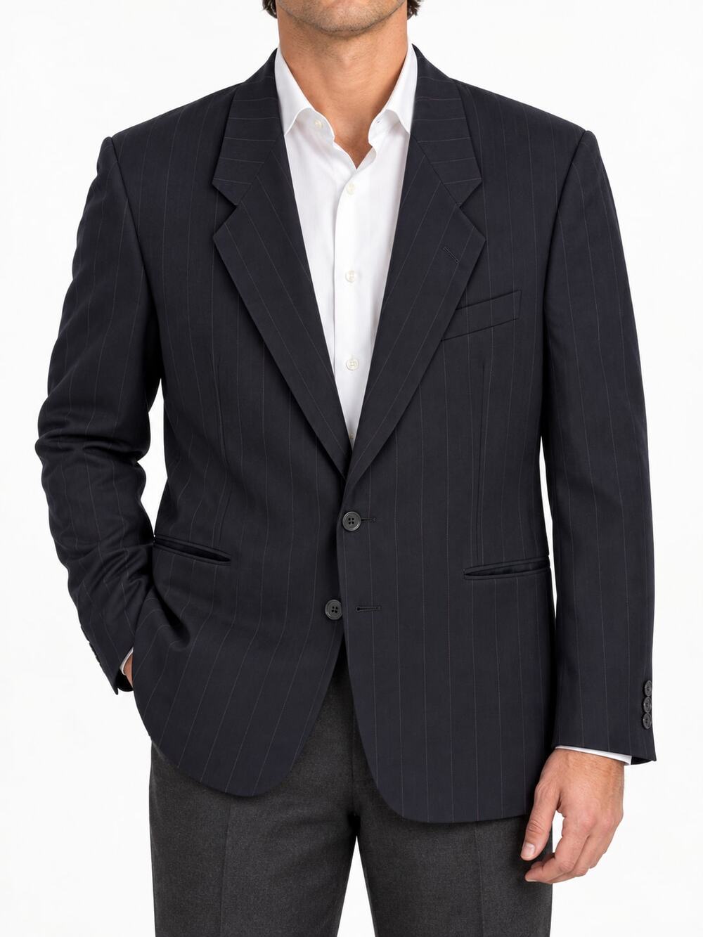 MANI by Giorgio Armani Mens 100% Wool Navy Pinstripe Blazer US 40R Italy Vintage
